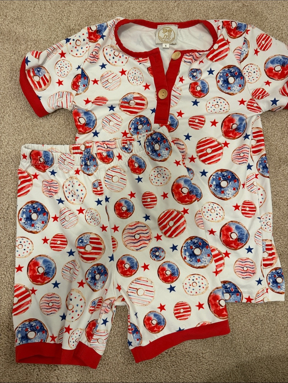 Little Bear Smocks unisex Red & White Star Donut Pajama Set size 5